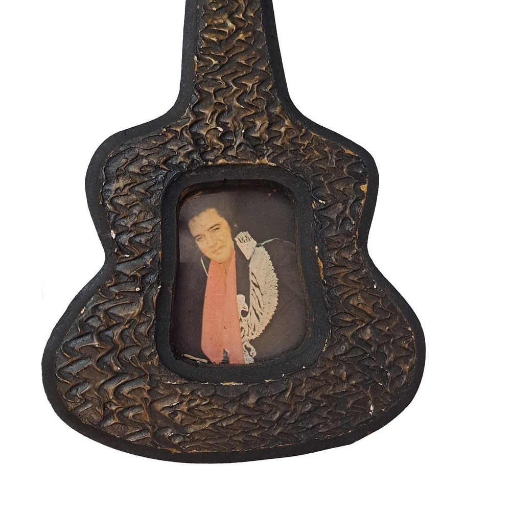 Elvis Presley Guitar Wall Art Picture Frame Set Black Gold Chalkware Vintage 70s - Picture 4 of 16